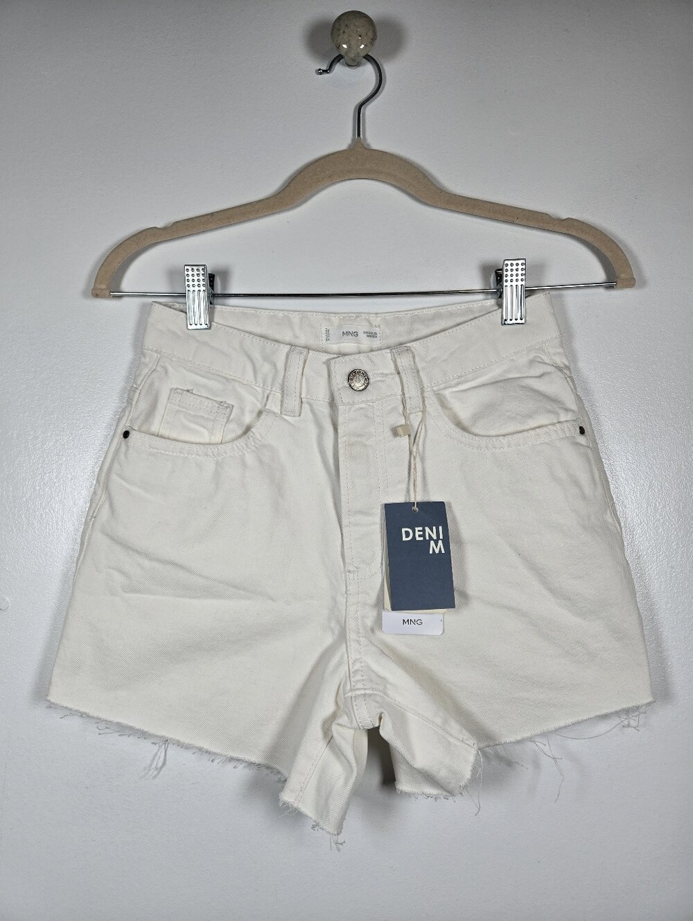 NEW Mango White Cotton Denim Raw Hem Frayed Jean Shorts Size XS